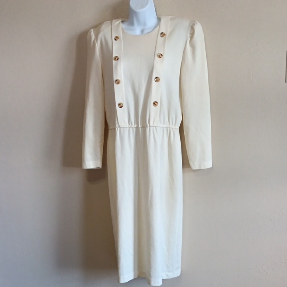 Vintage Cottage Cream Button-Detail Dress, Cottagecore Academia Retro